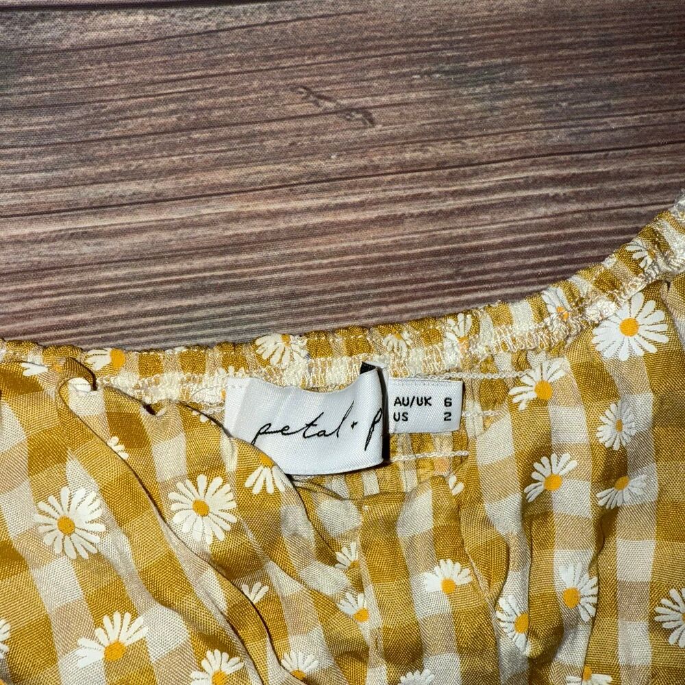 Petal & Pup Gingham Daisy Floral Midle Puff Sleeve Corset Crop Top Size 2 - Picture 4 of 8